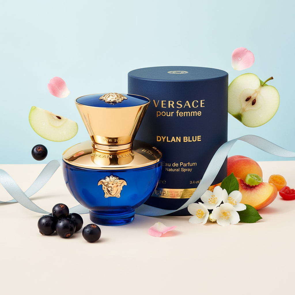 Versace Dylan Blue Pour Femme - Fondo Claro con Elementos